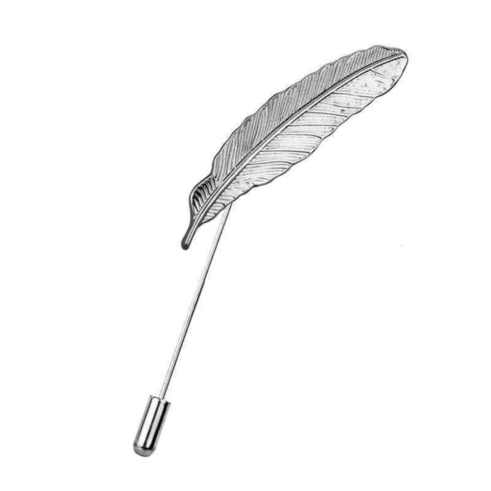 Men’s Suit Accessory | Feather Lapel Pin | Wedding Suit Metal Stick Pin | Jacket - Picture 3 of 4